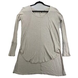 We The Free People Waffle‎ Knit Thermal Cream Longsleeved Small Scoop Neck